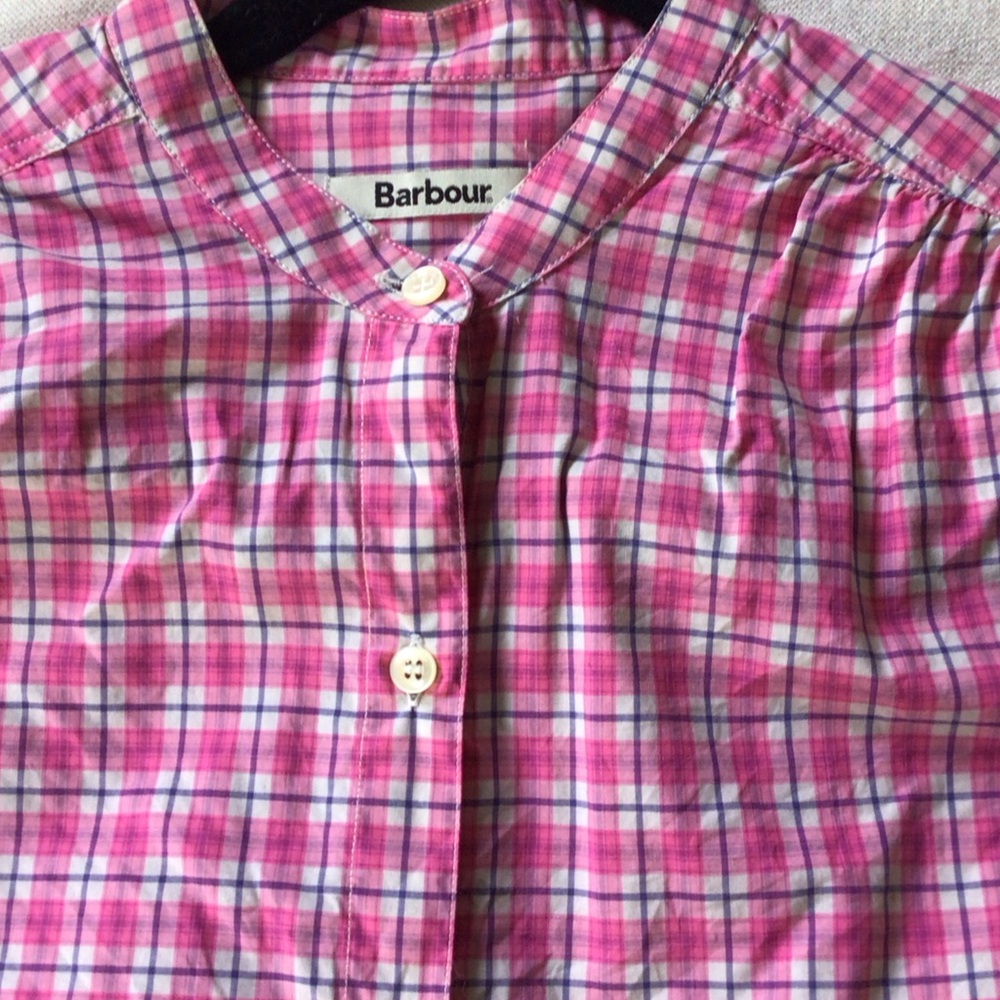 Barbour Vibrant Pink Checkered Short Sleeve Shirt NWOT 8